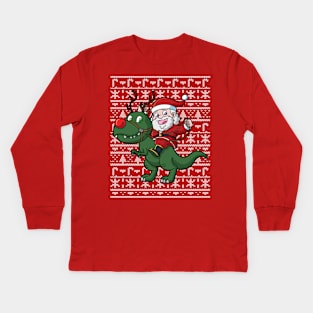 Santa Claus T Rex Ugly Christmas Sweater Kids Long Sleeve T-Shirt